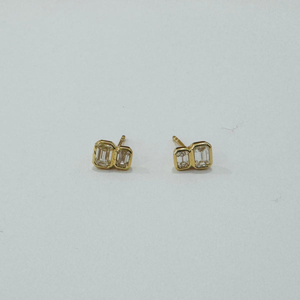 emerald cut double diamond studs
