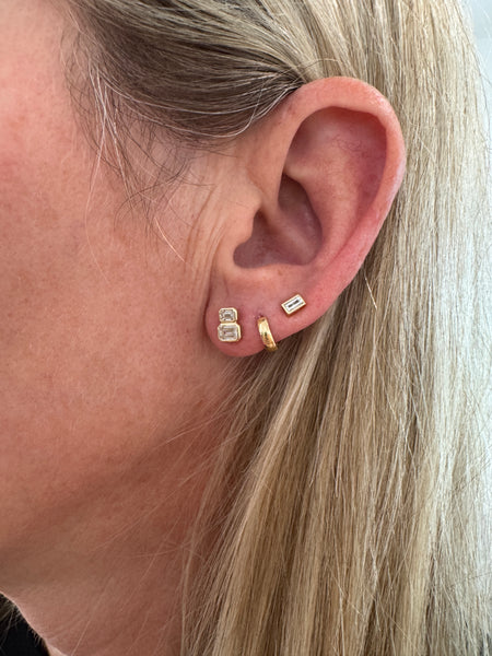 emerald cut double diamond studs
