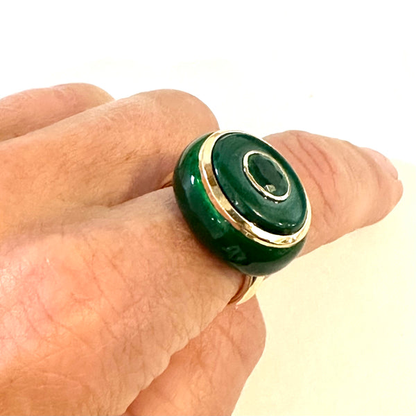 Malachite and emerald dome ring