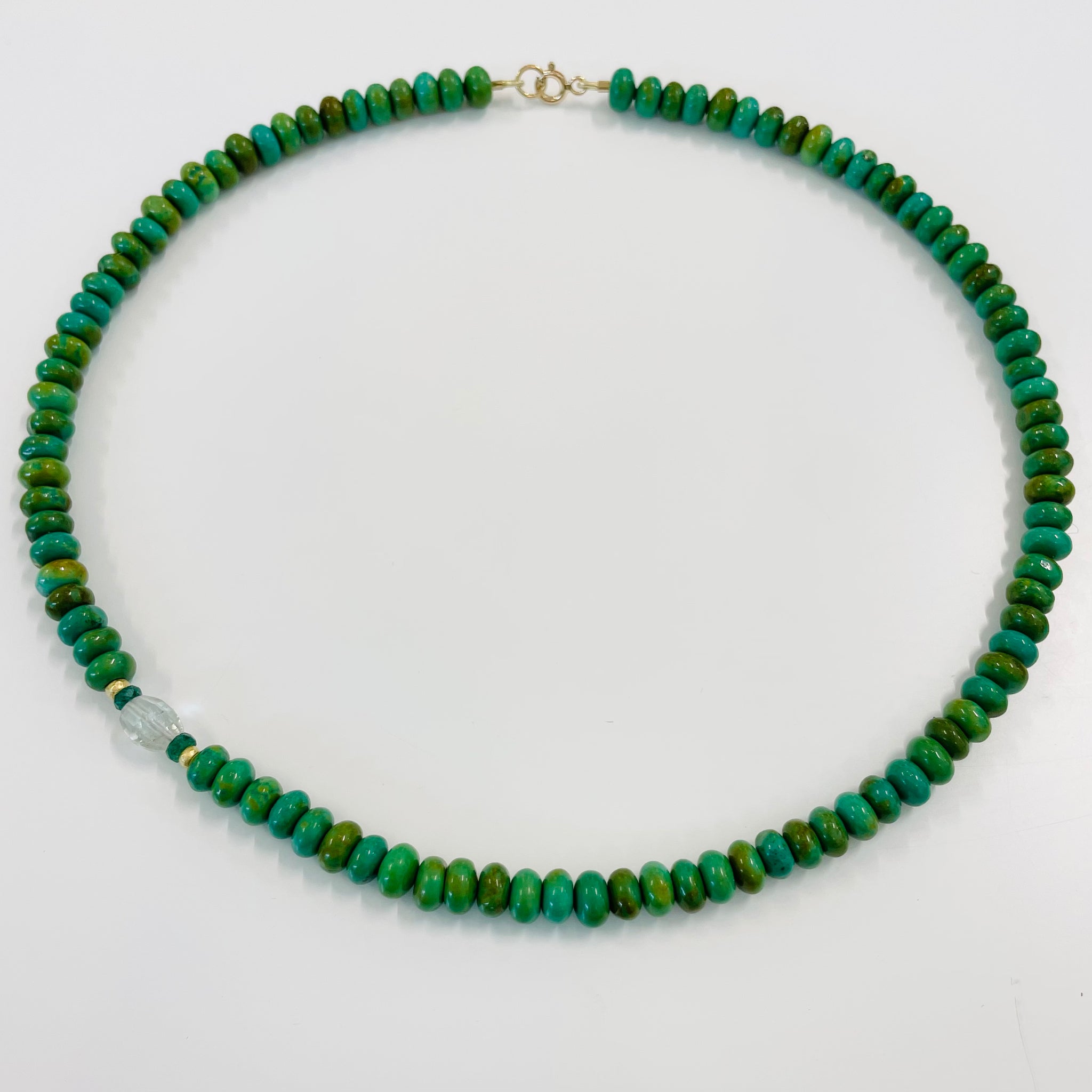 turquoise necklace with quartz bead