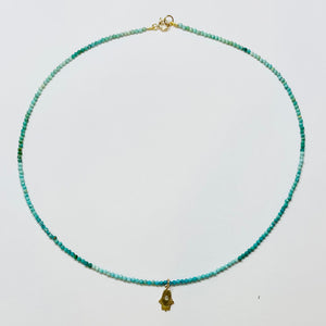 delicate shaded turquoise necklace with hamsa charm