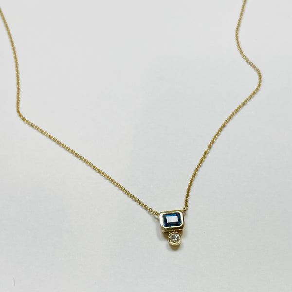 sapphire & diamond geometric necklace