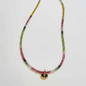 delicate blocked shaded watermelon tourmaline necklace with tourmaline charm