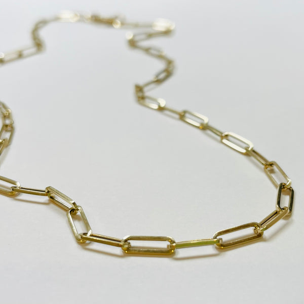 14k gold 8x2 mm paperclip chain necklace