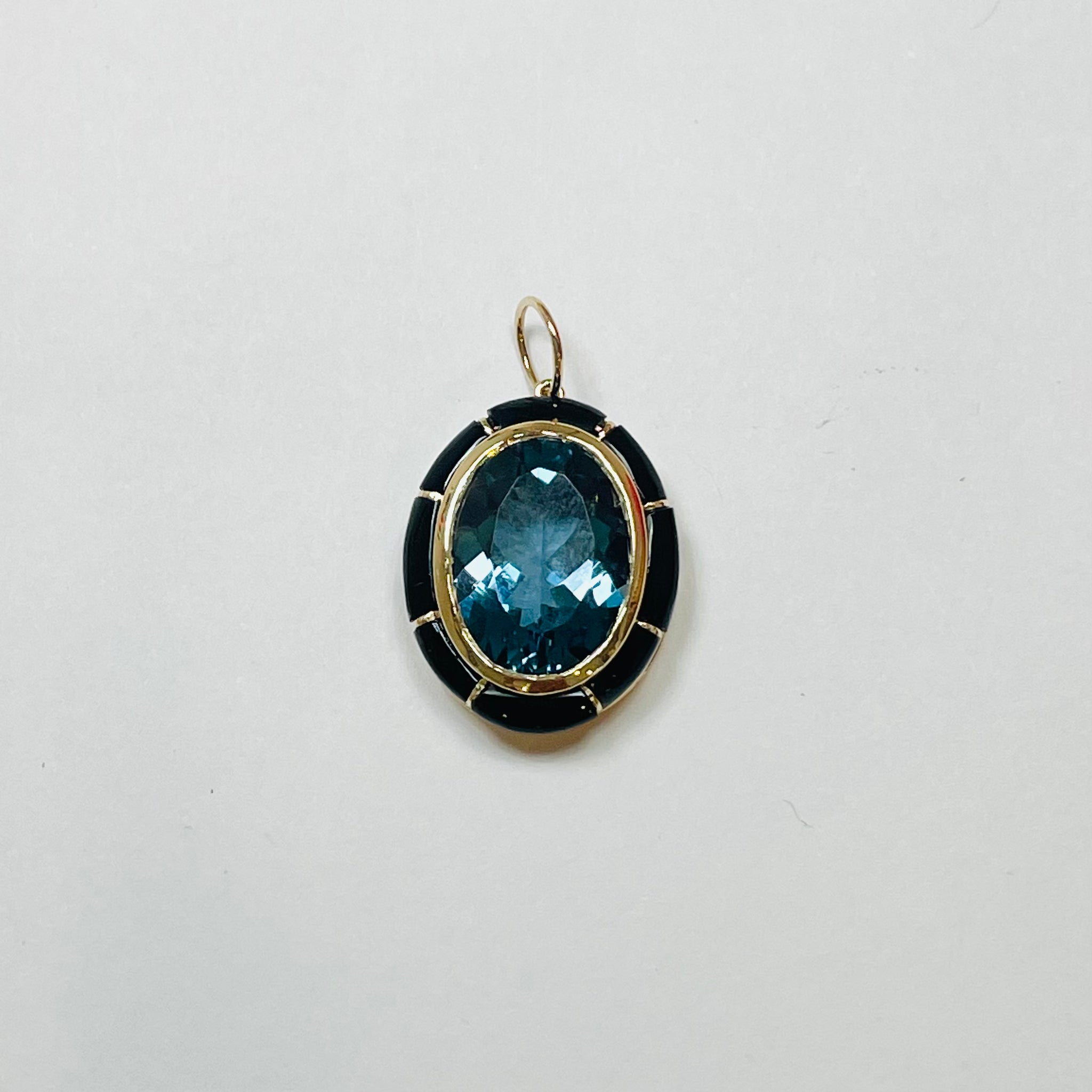 London blue topaz with black enamel pendant