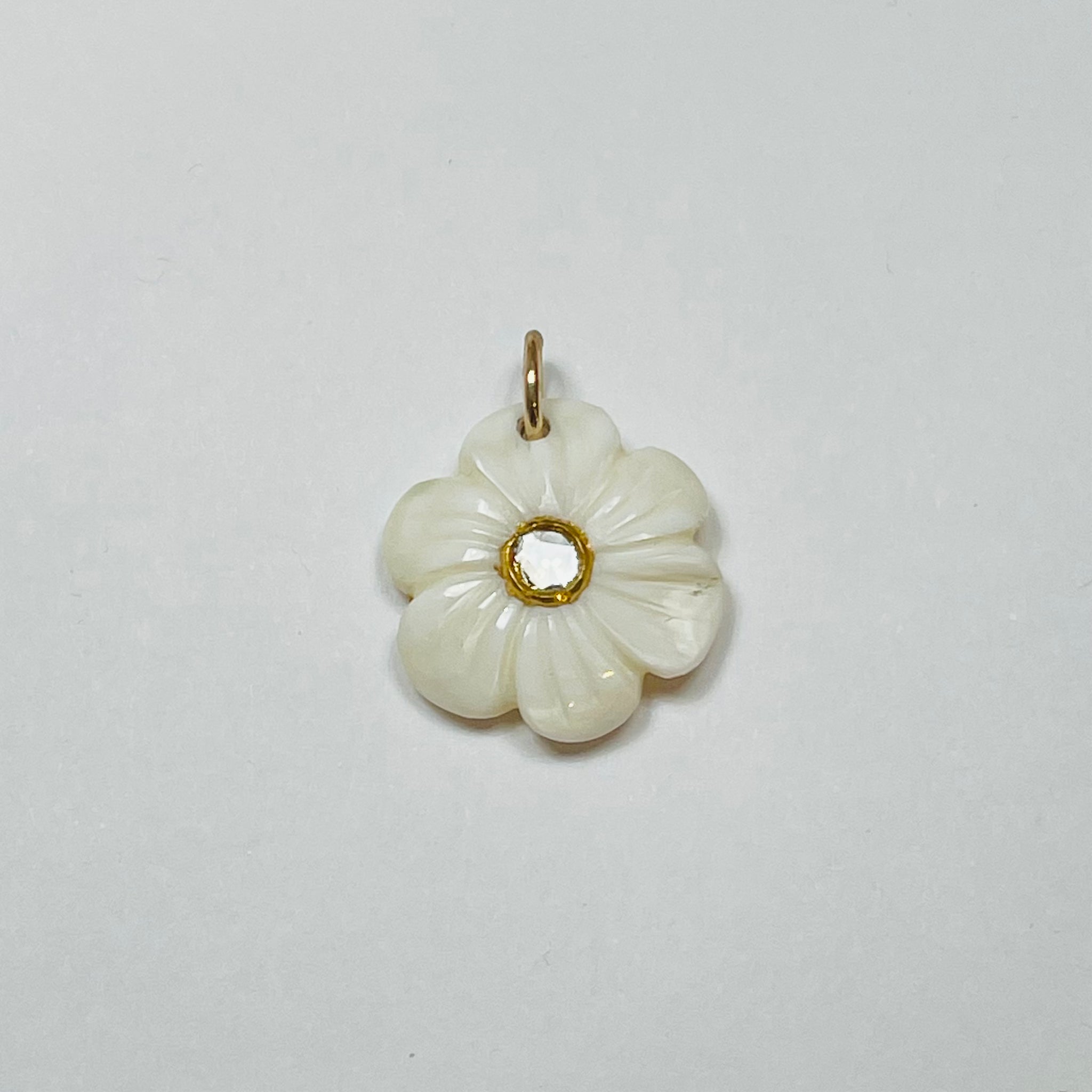 carved white agate flower pendant, 3/4 in