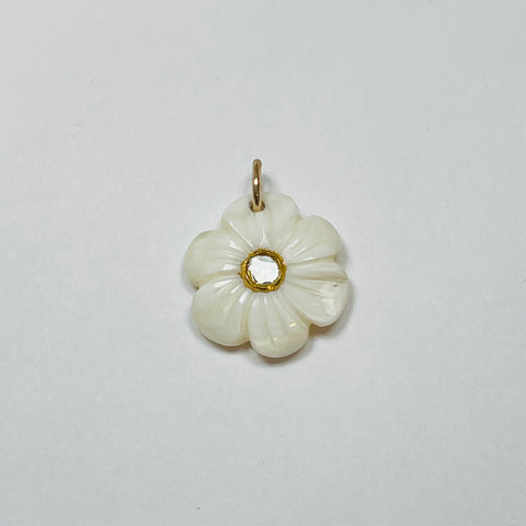 carved white agate flower pendant, 3/4 in