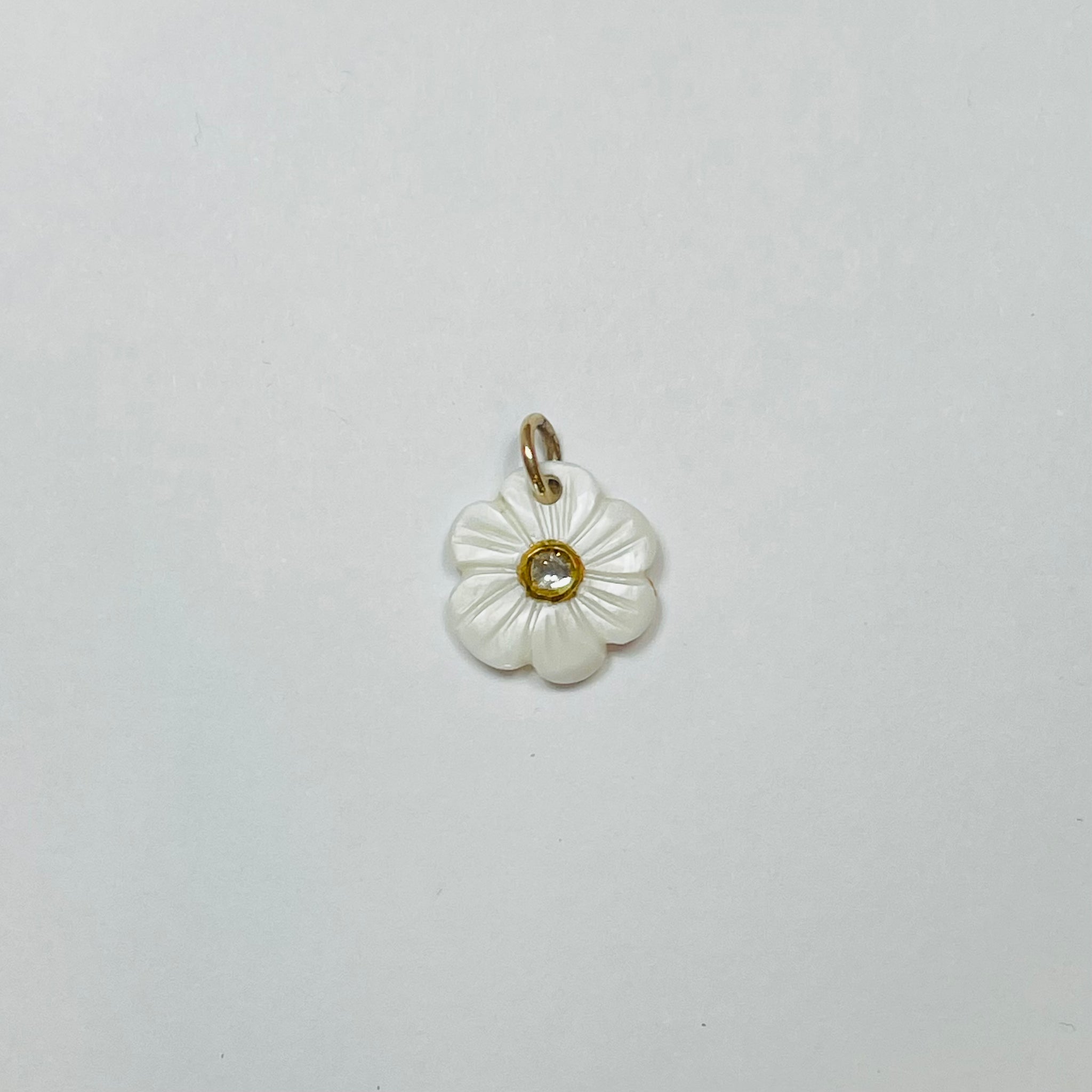 carved white agate flower pendant, 5/8 in