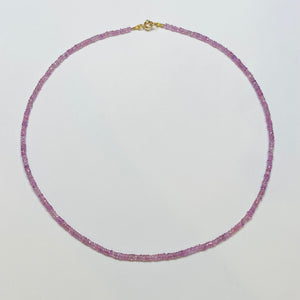 pink sapphire heishi necklace, thin