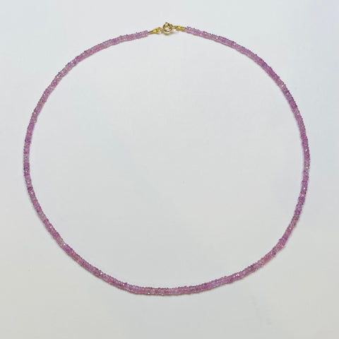 pink sapphire heishi necklace, thin