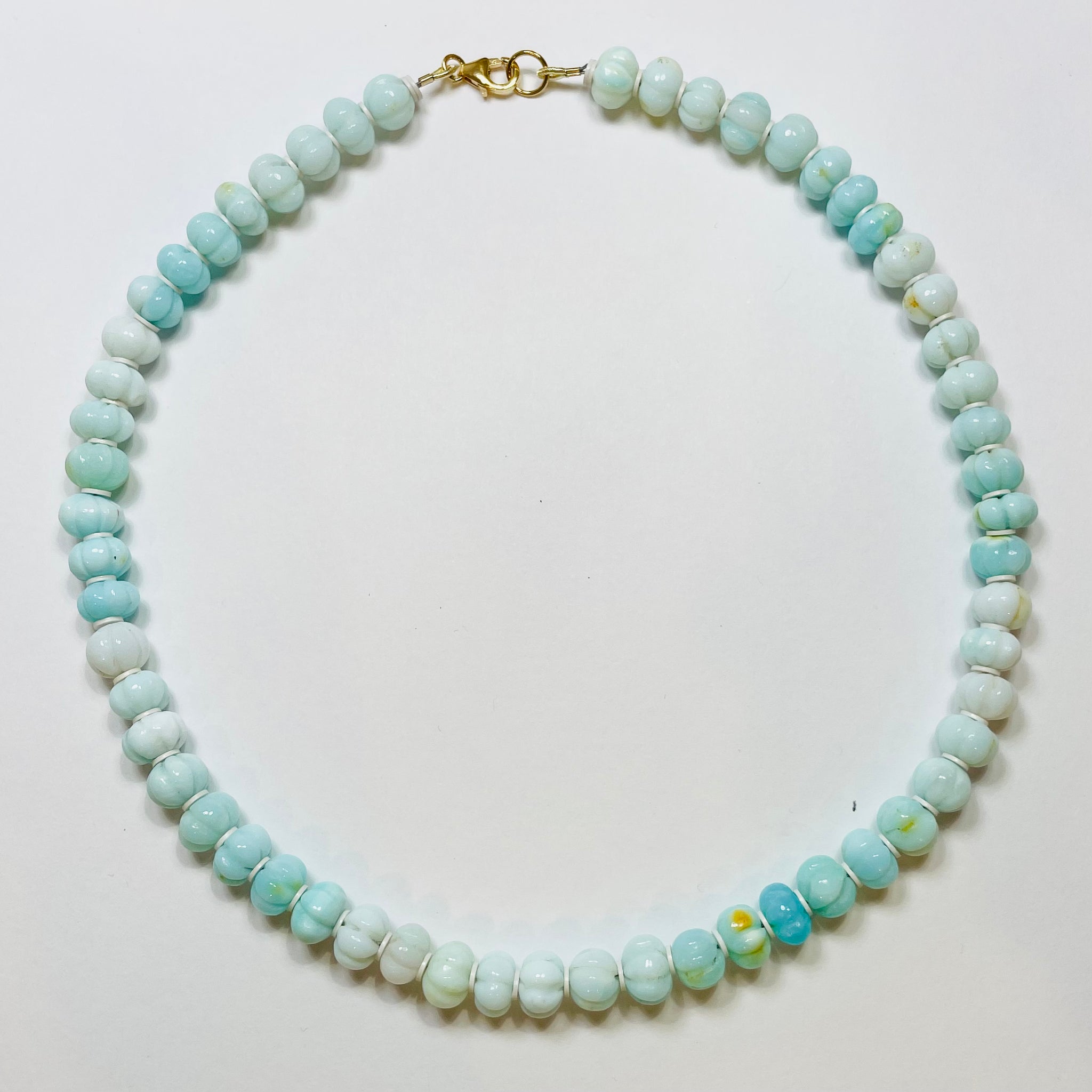 8mm carved bright blue opal candy necklace