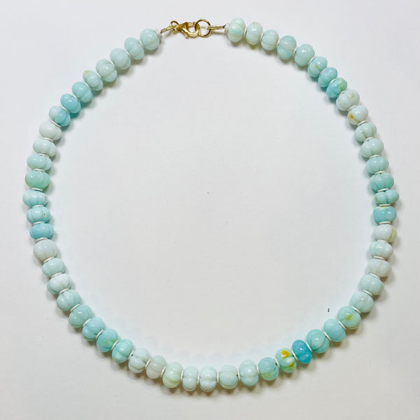 8mm carved bright blue opal candy necklace