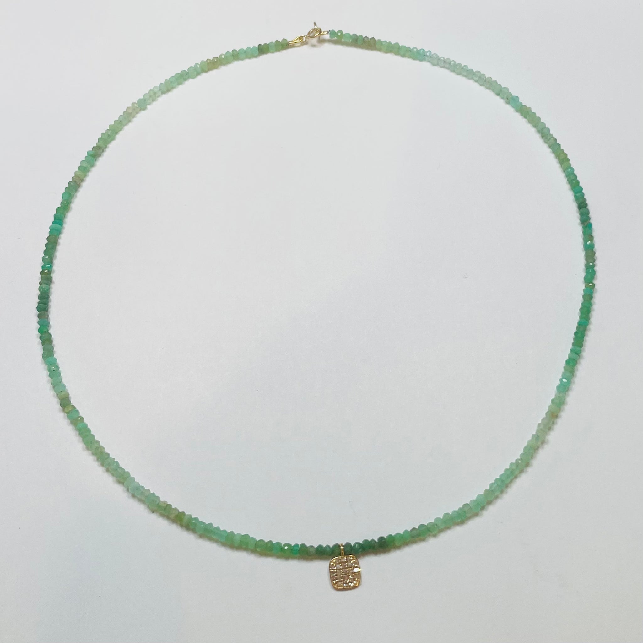 delicate chrysoprase necklace with square charm