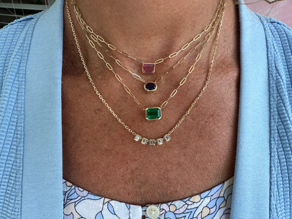 Pink sapphire bezel paperclip necklace