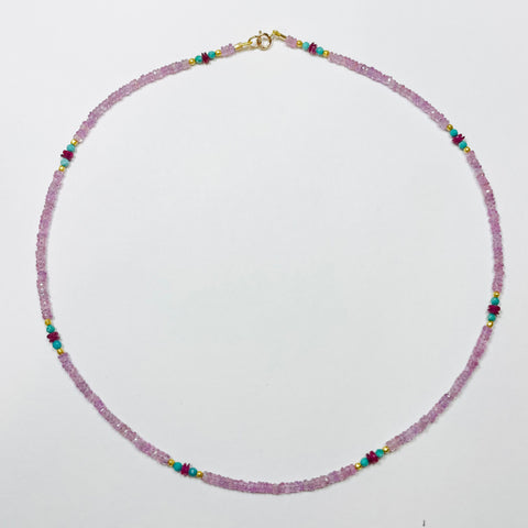 pink sapphire necklace with gold nuggets