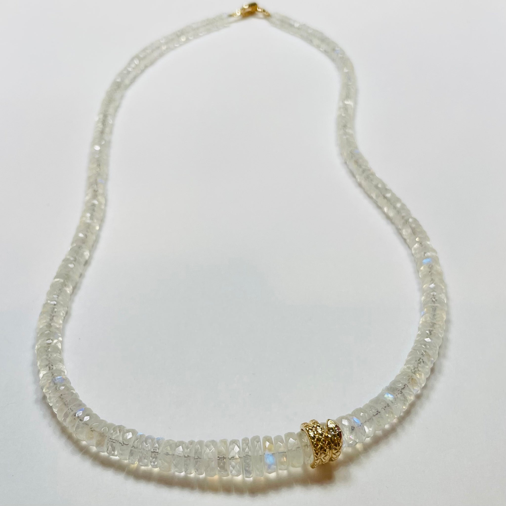 convertible faceted moonstone necklace with gold snake