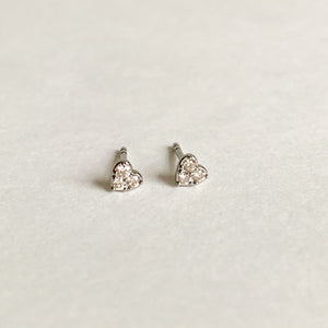 diamond heart studs, silver