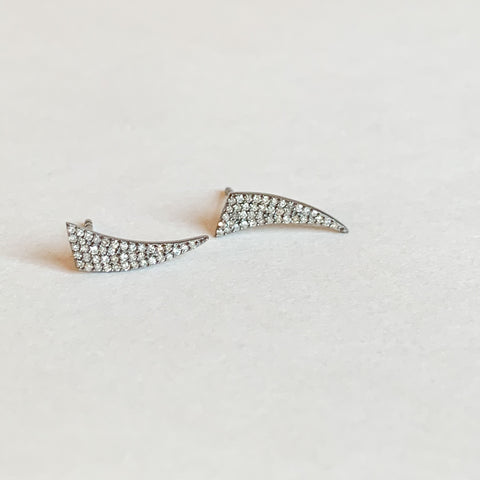 diamond shark fin earrings, silver