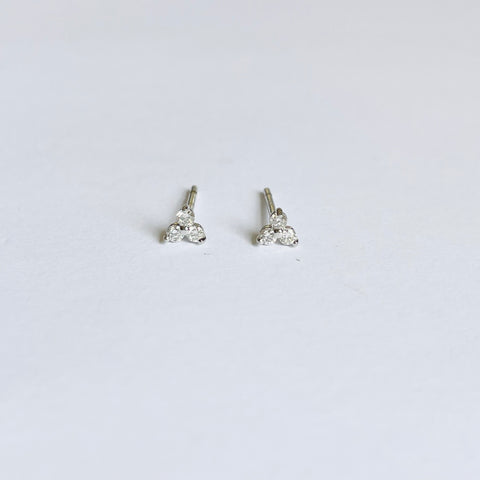 mini tri-diamond prong set studs, white gold