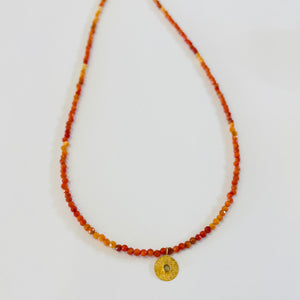 delicate shaded carnelian necklace with disc charm