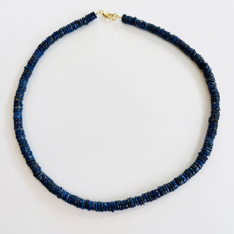 lapis smooth heishi candy necklace, 7mm