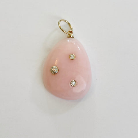 freeform pink opal and diamond pendant