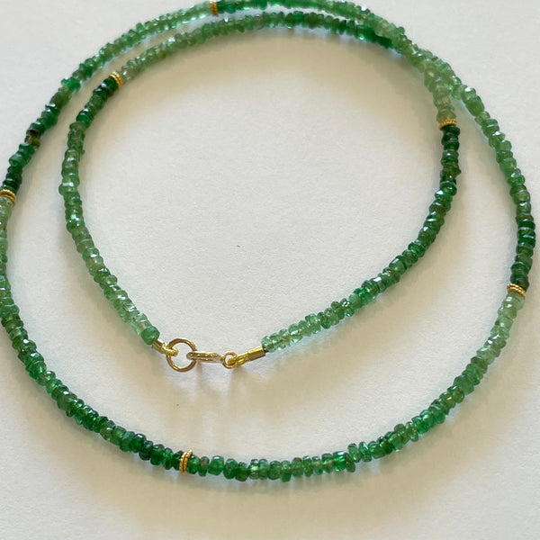 delicate emerald necklace with 14 k gold beads