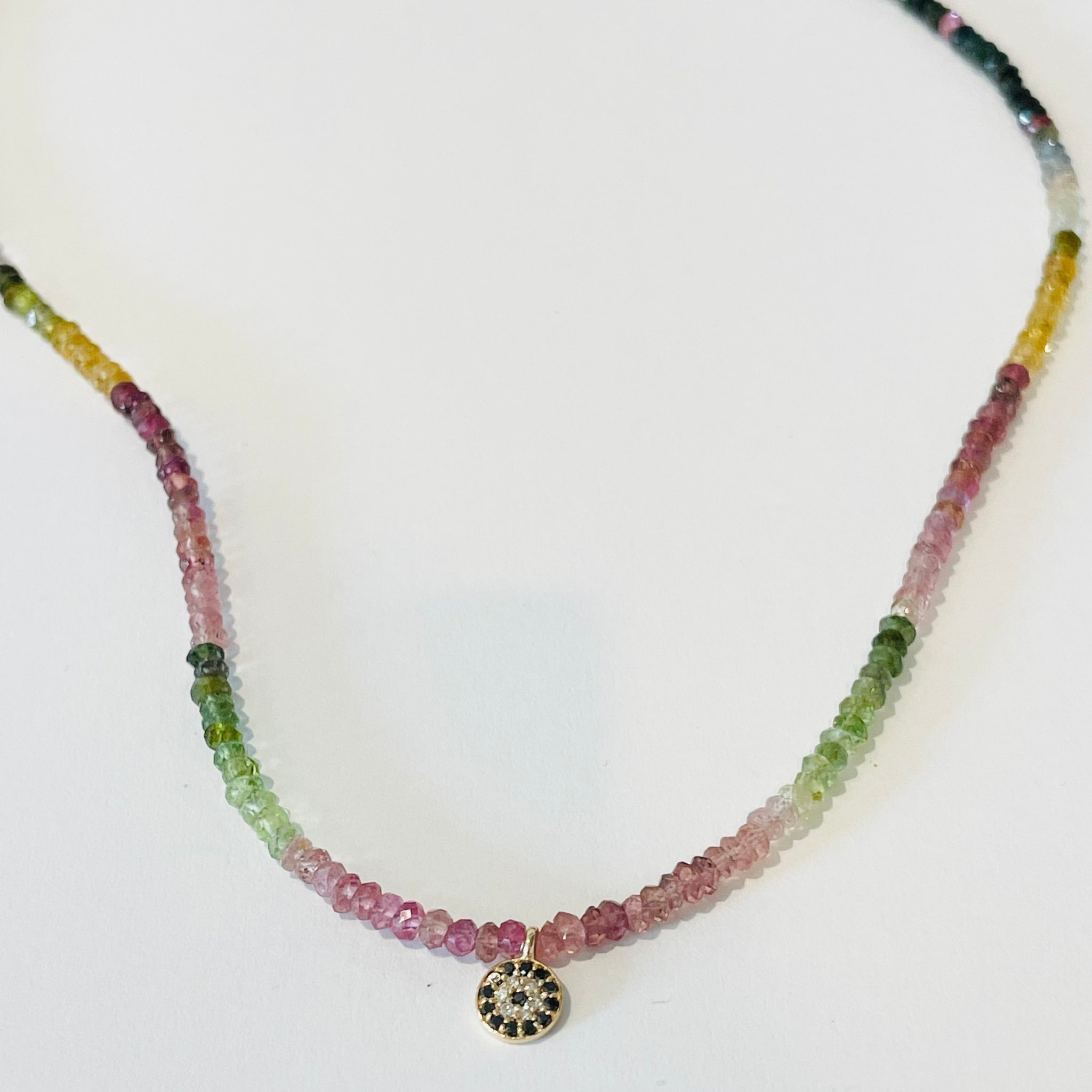 tourmaline necklace with white and black diamond charm