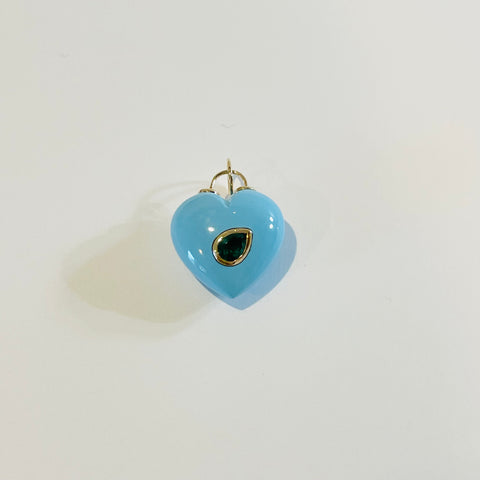 puffy turquoise heart pendant with emerald