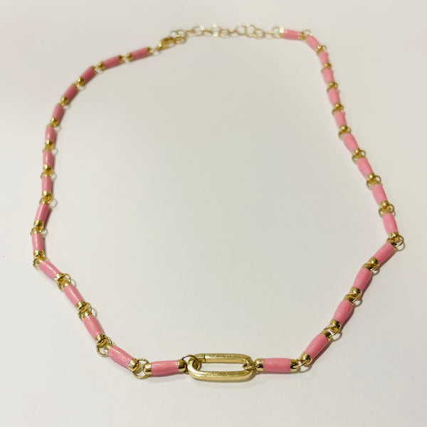 pink enamel link chain with connector