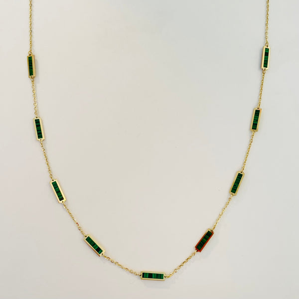 rectangular inlaid stone necklace