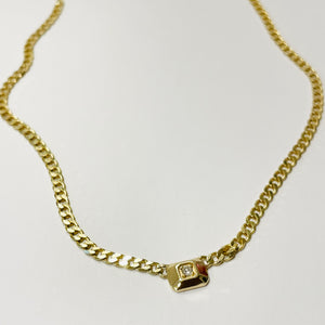 rectangular focal diamond curb chain necklace