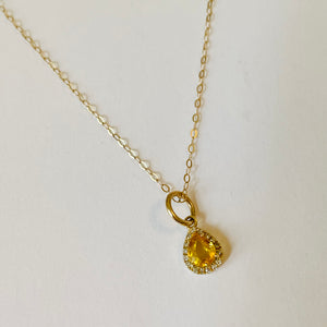 citrine teardrop on gold chain