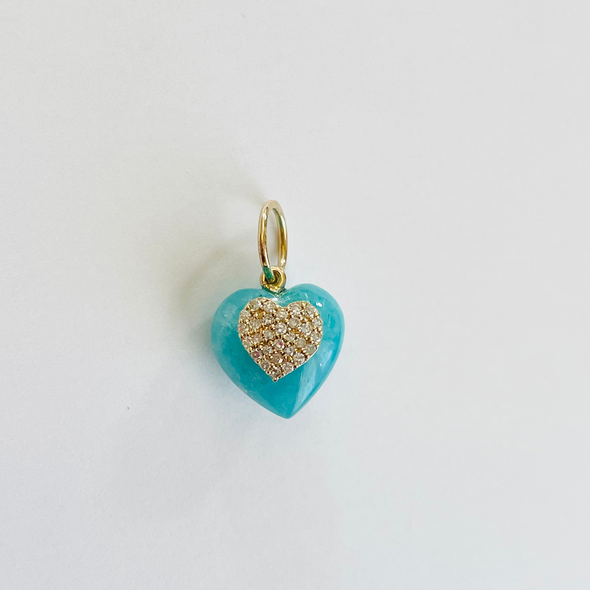 pave diamond puffy amazonite heart pendant