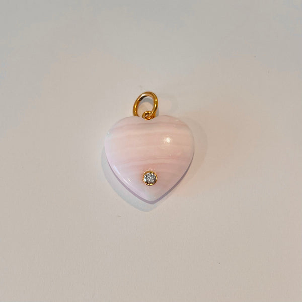 pink argonite heart pendant with diamond