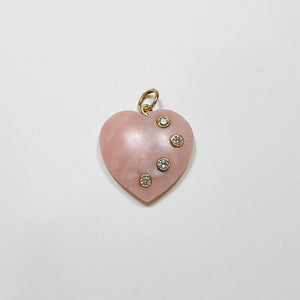pink opal heart pendant with four bezel set diamonds