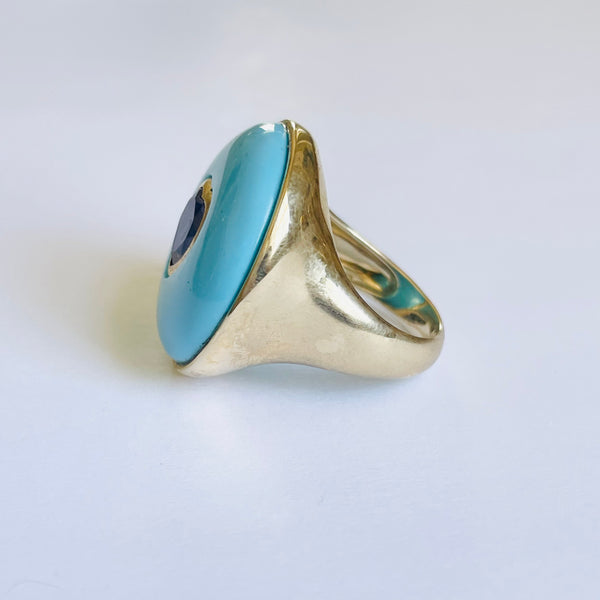 sapphire heart and turquoise gold statement ring