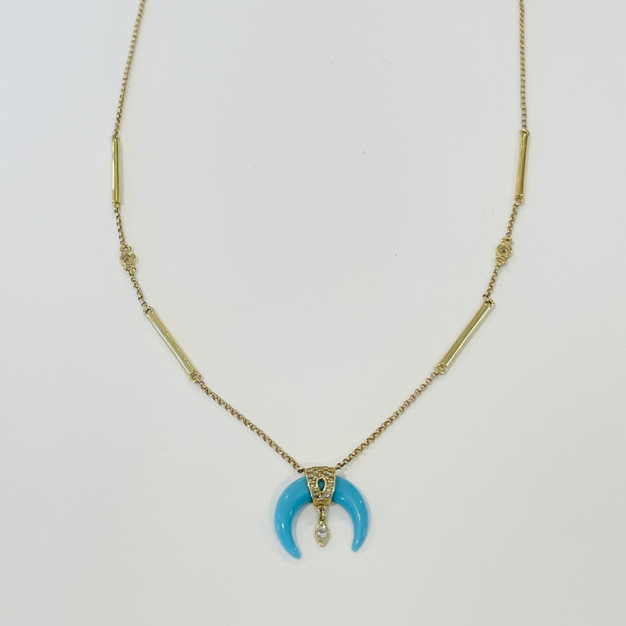 turquoise horseshoe and diamond bar necklace