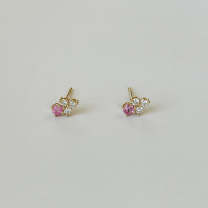 pink sapphire and diamond cluster studs