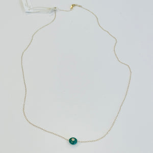green enamel and diamond bead on gold chain