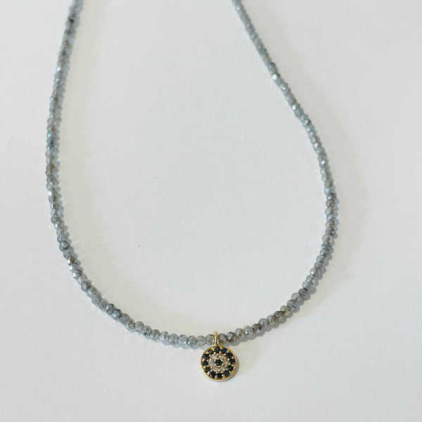 delicate zircon necklace with white and black diamond charm
