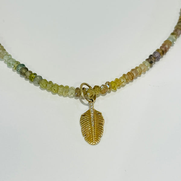 sapphire necklace with leaf charm