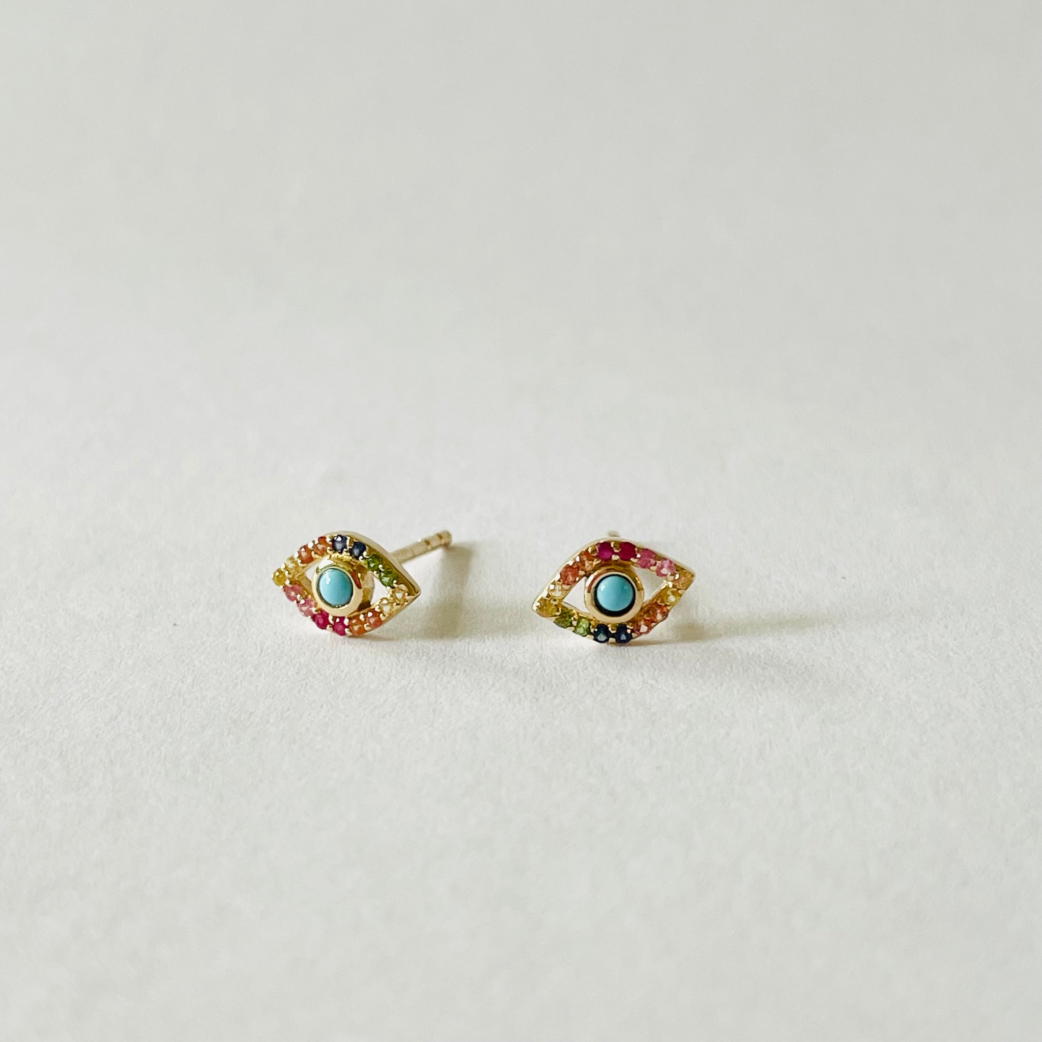 rainbow and turquoise evil eye studs