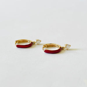 enamel single stone diamond huggies, 10 mm