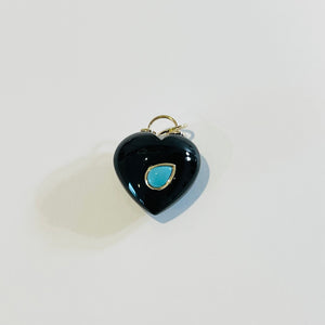 puffy onyx heart pendant with turquoise