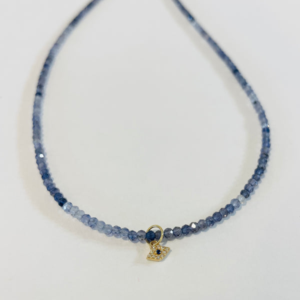 delicate iloite necklace with evil eye charm