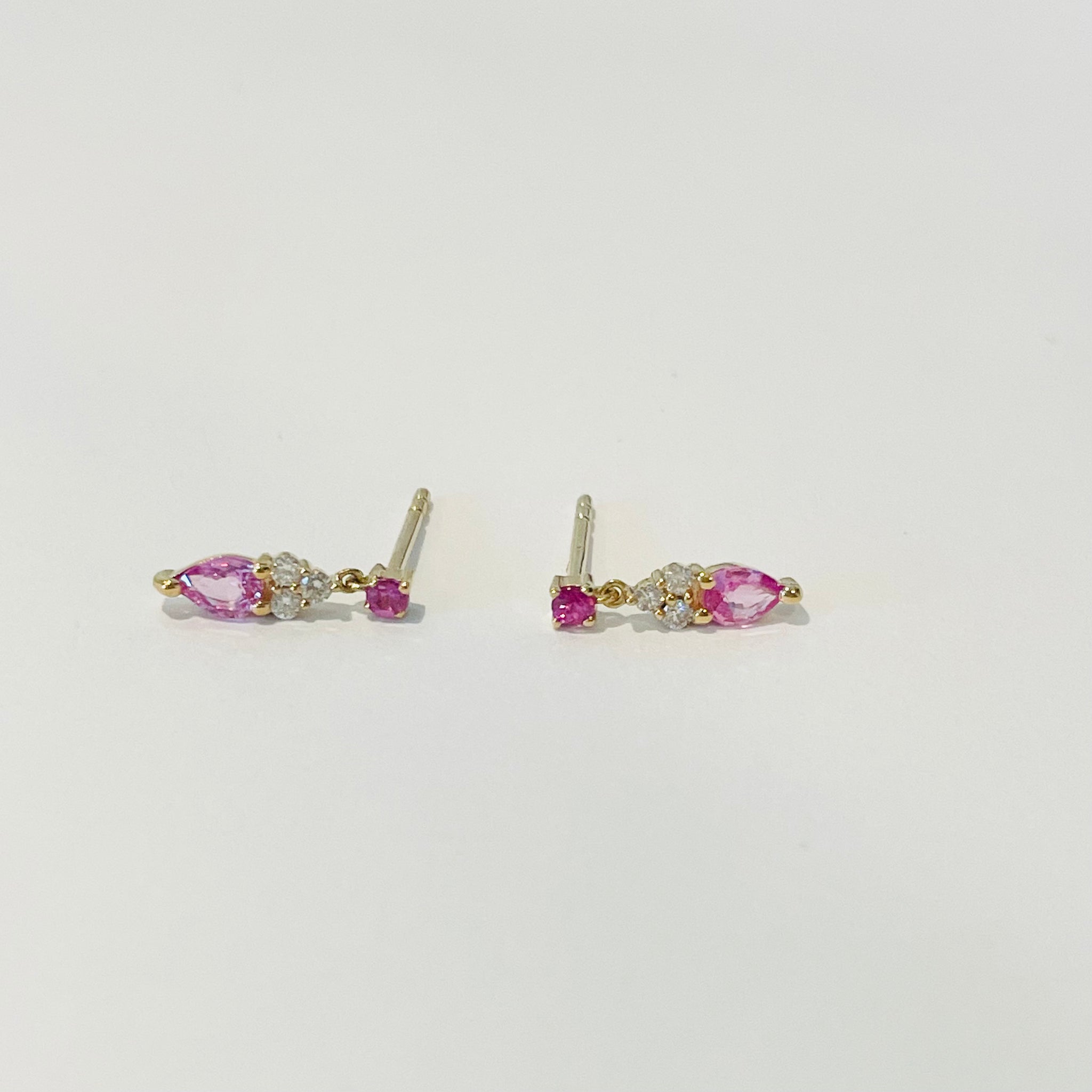 pink sapphire and diamond dangle studs