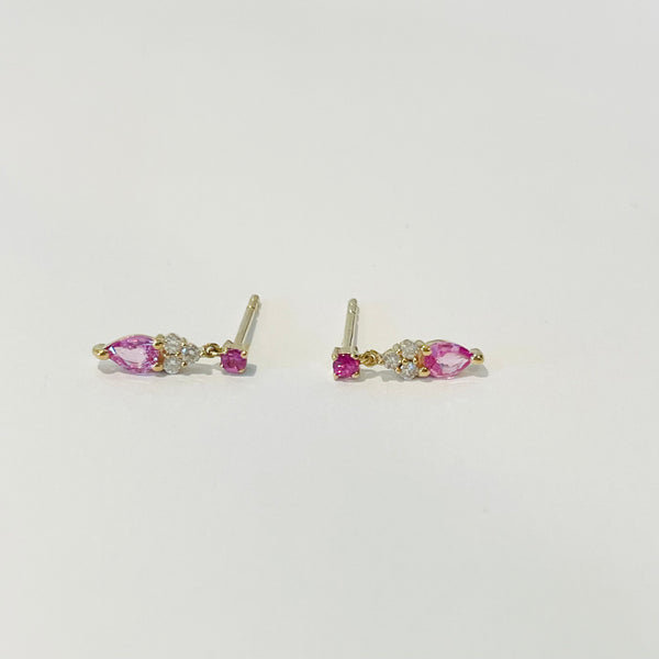 pink sapphire and diamond dangle studs