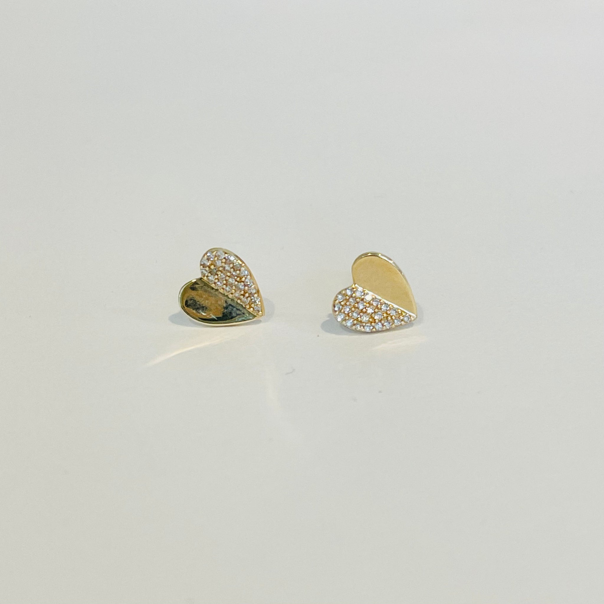 half and half heart studs, large