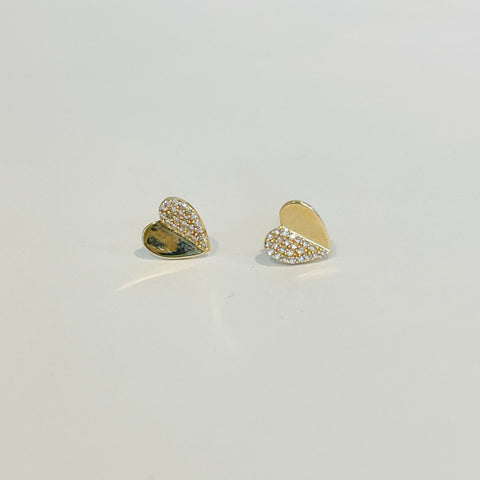 half and half heart studs, large
